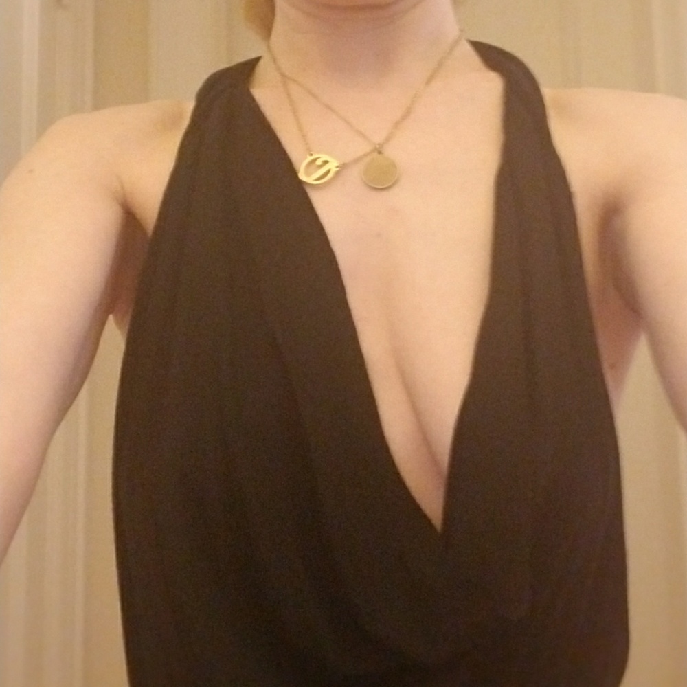 NWT Henry Duarte plunging low back jersey dress